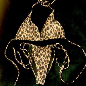Leopard triangle bikini with tie top and bottom
